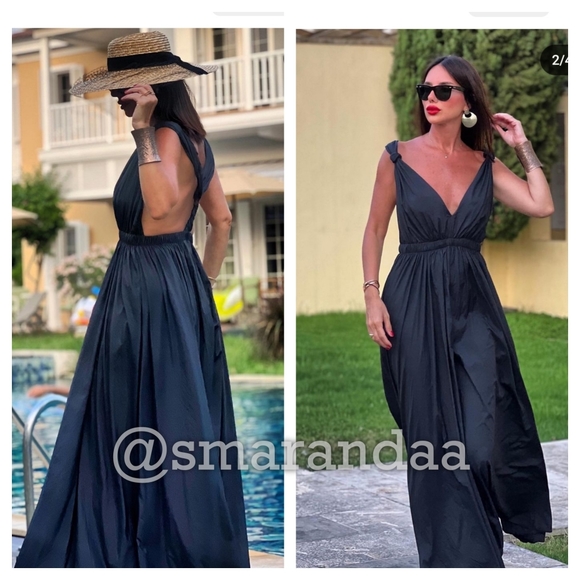 Zara Long Nylon Dress Black - Picture 1 of 9